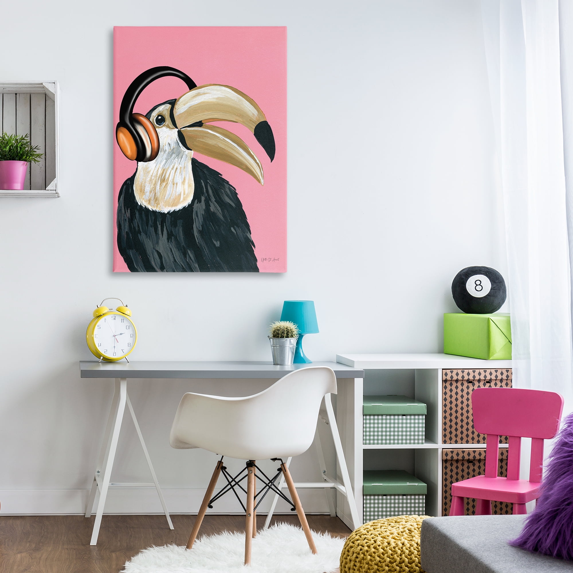 Stupell Industries Toucan & Music Headphones Animals & Insects Painting Gallery Wrapped Canvas Art Print Wall Art, 30 x 45