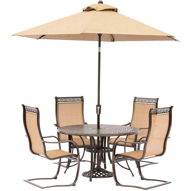 Hanover Manor 5Piece Outdoor Dining Set with CSpring Chairs, Umbrella