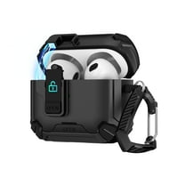 Magnetic Case for Airpods 4th Gen with Secure Switch Locking & Phone Stand, Military-Grade Drop Protection Rugged Case Cover with Carabiner & Climbing Buckle for Airpods 4th Gen, Black