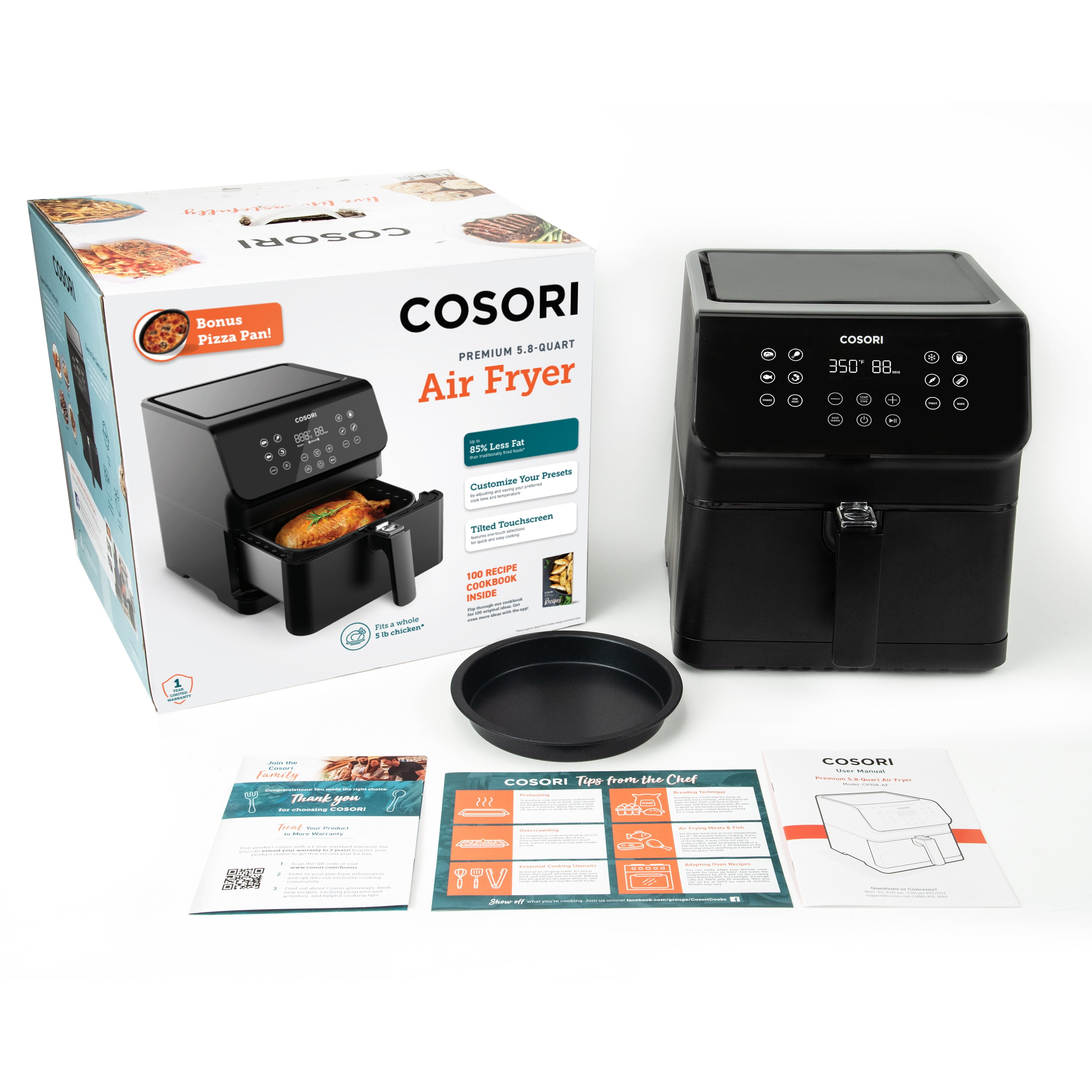 COSORI Pro II 5.8-Quart Smart Air Fryer, 12-in-1, Walmart Exclusive Bonus,  Voice Control, Black 