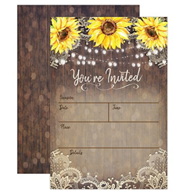 Country Lace and Sunflower Invitations, Rustic Elegant