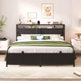 thumbnail image 3 of Aheaplus Full Size Bed Frame - Storage Headboard Bed with Sliding Doors, LED Lights & USB Charging Station, Metal Platform Bed Frame, No Box Spring Needed, Black, 3 of 7