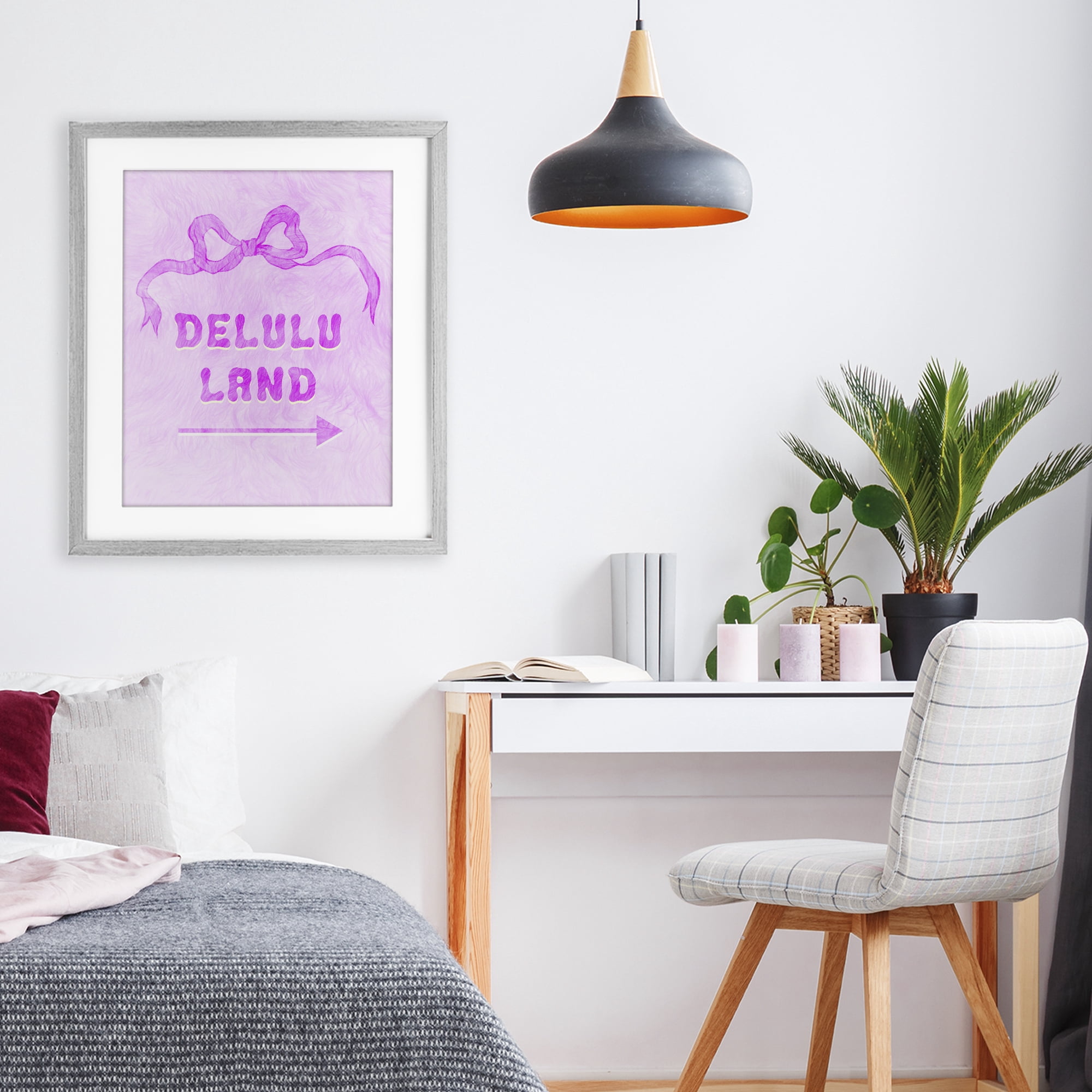 Stupell Industries Delulu Land Feminine Ribbon Gray Framed Print Under Glass, design by Ziwei Li