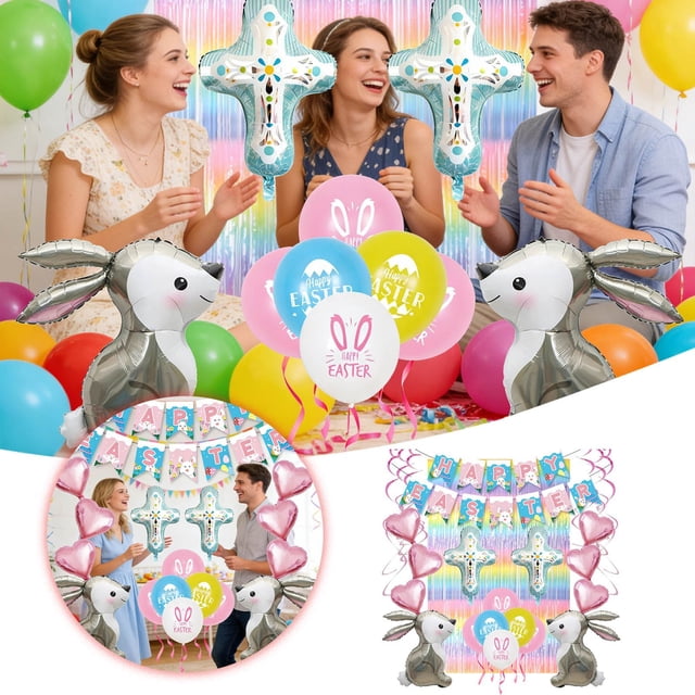 1 Pce Ballon Réutilisable Ballons Joyeuses Pâques Ballons Œuf de Pâques Ballons Lapin Ballon Mylar pour Anniversaire de Lapin Décoration Intérieure Extérieure