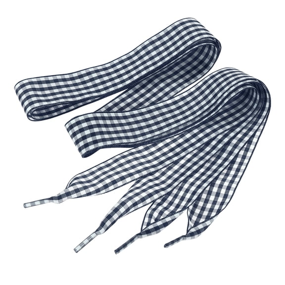 Uxcell 1 Pair 47.2 Inch Gingham Shoelaces, 1 Inch Wide Navy Blue Ribbon Shoe Laces Plaid Satin Fabric Shoe Strings Replacement for Women Men Sport Sneakers Boots High-Tops