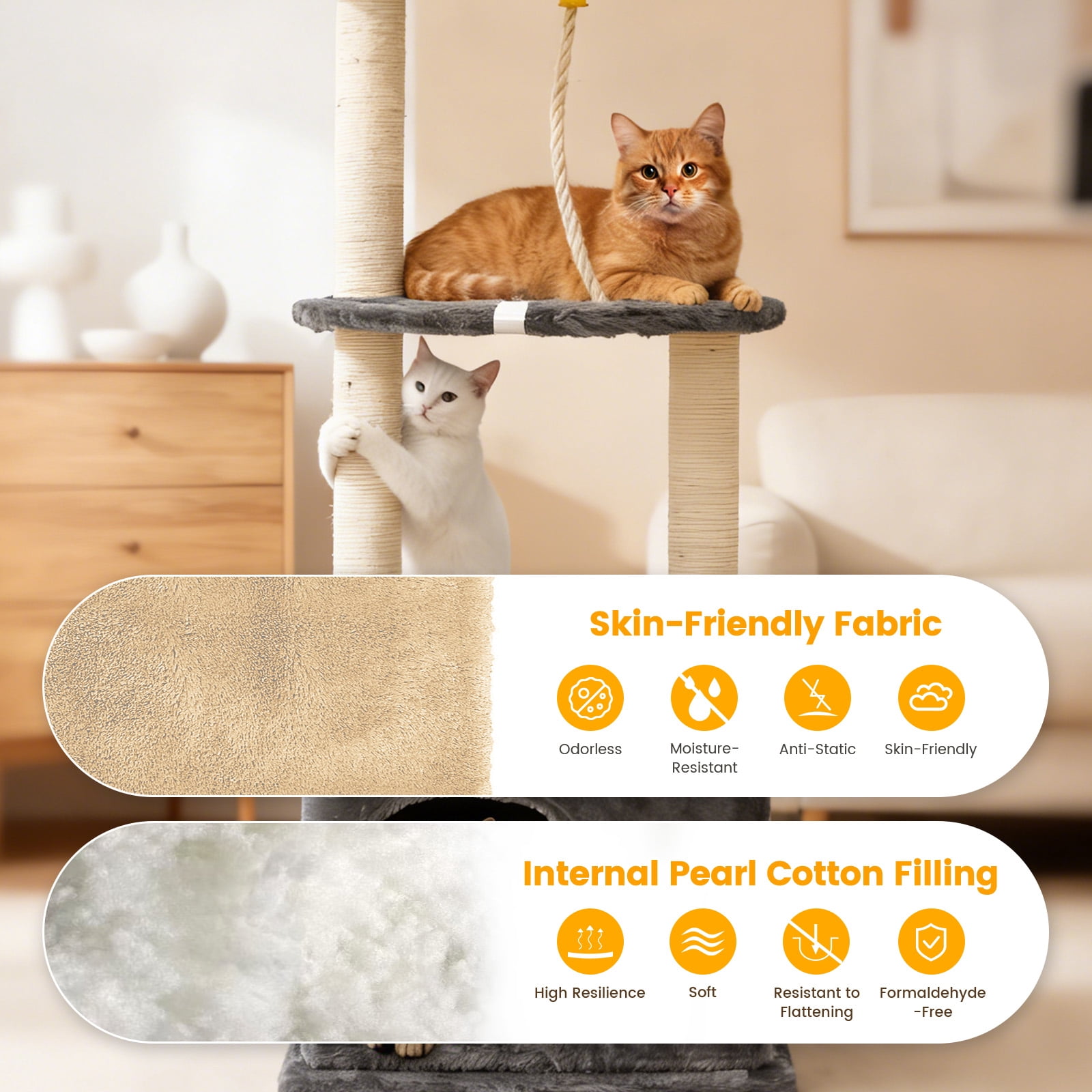 Cat Tree with Condo and Sisal Post, Multi-Level Cat Tower with Top Perchs, Cratching Post for Indoor Cats, Gray