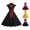 thumbnail image 6 of Lohuatrd Elegant Ladies Dress Dot Printed Lapel Collar Bow on Waist Sweet Style Casual Party Dress Sleeveless Tight Waist Slim Mid-length Dress Women Summer Clothing, 6 of 8