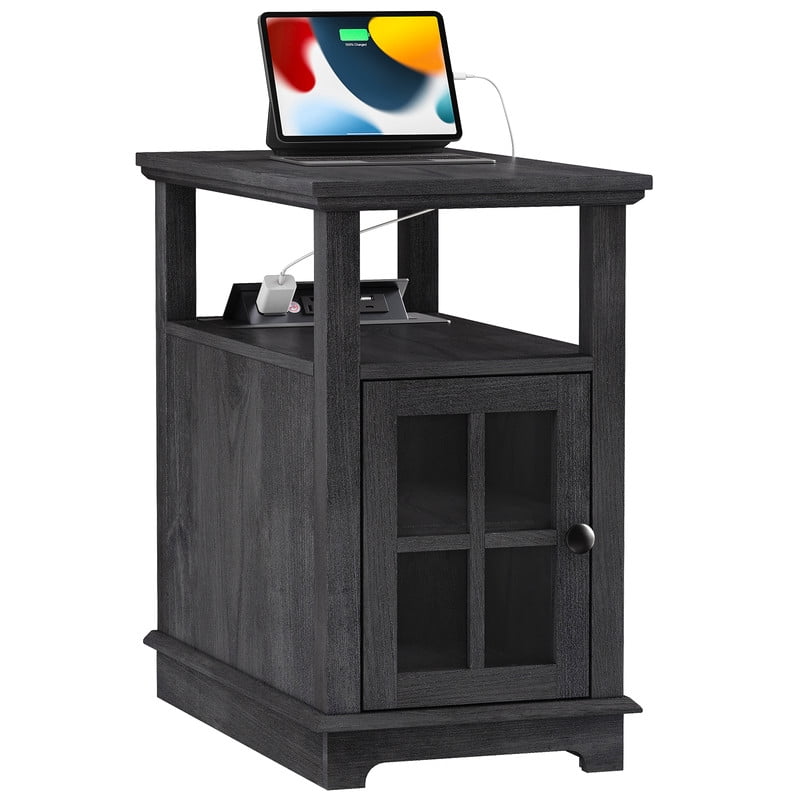 PLAMLE End Tables for Living Room with Storage Shelf,Narrow Sofa Side Table Slim Chair Side Table Adjustable Feet End table for Bedroom