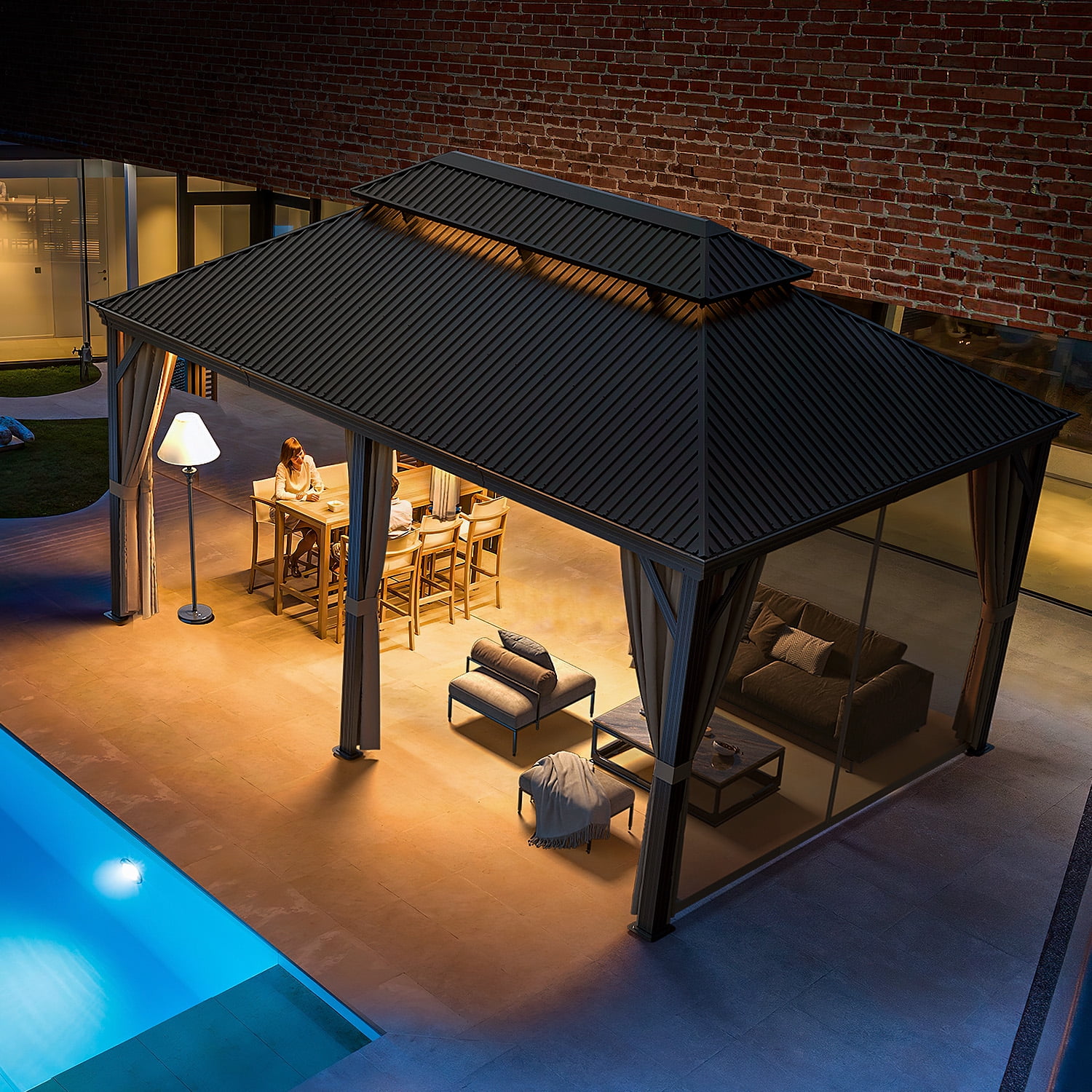 Vineego 12x20 Ft Hardtop Gazebo with Netting and Curtains