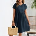 thumbnail image 5 of Tdoqot Womens Summer Dresses 2024- Short Sleeve Elegant Cotton Linen Loose Fit Casual Sundress Midi Dresses with Pockets Navy Size S, 5 of 5