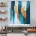 thumbnail image 5 of Abstract Teal Gold Sheer Curtains 45 Inches Long, Green White Wall Art Textured Light Filering Curtains, Breathable Simi Curtain Privacy Drapes for Kitchen Bathroom Lightweight Small Window Treatment, 5 of 9