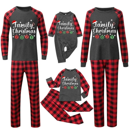 

Matching Family Christmas Pajamas Boy Pajamas Cute Printed Top + Plaid Pants Sleepwear Holiday