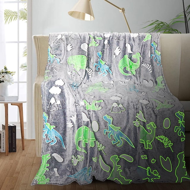 Couverture Jetée pour Enfants Personnalisée avec Dinosaure Phosphorescent, 30"x40 Pouces, Multicolore
