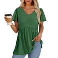 thumbnail image 3 of TQWQT Summer Peplum Tops for Women Short Sleeve Babydoll Vneck T-Shirts Flowy Casual Tunic Top Puff Sleeve Solid Color Blouse Plus Size Maternity Clothes Dark Green 2XL, 3 of 5
