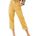 thumbnail image 2 of Womens Casual Linen Capri Cargo Pants Loose elastic Waist ankle Cropped Trouser with Pockets and Button, 2 of 5