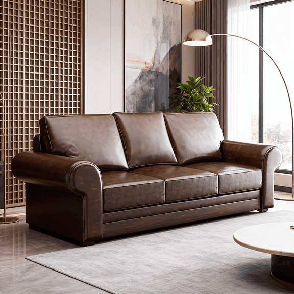 Vebreda 94'' Faux Leather Loveseat Sofa,Comfy Modern 3-Seats Sofa for Living Room/Office - Brown