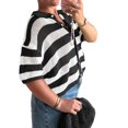 thumbnail image 4 of Short Sleeve Women Stripe Print Casual Button Down Crochet Cardigan Hollow Tops, 4 of 6