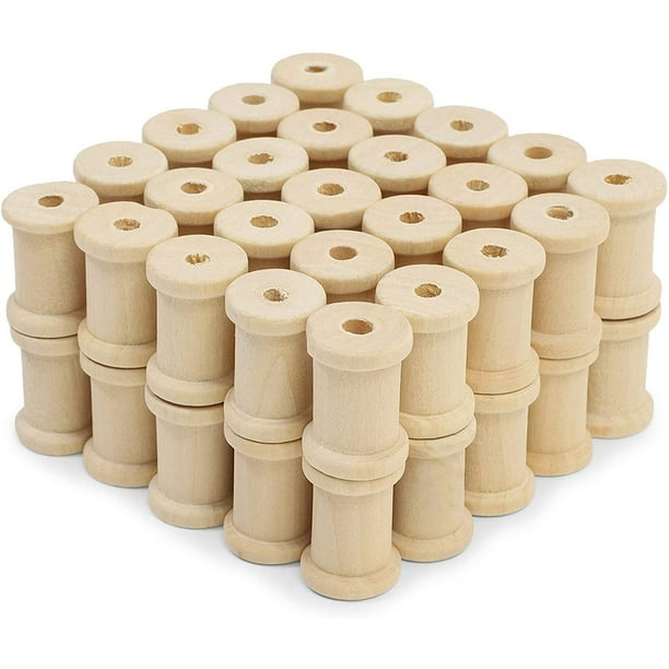 50 Pack Wood Spools 1" x 3/4", SplinterFree Wooden Thread Spools for