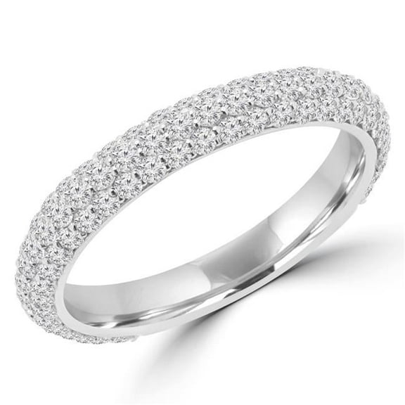 MD170328-4.5 1.1 CTW Round Diamond Semi-Eternity Wedding Band Ring in 14K White Gold, Size 4.5