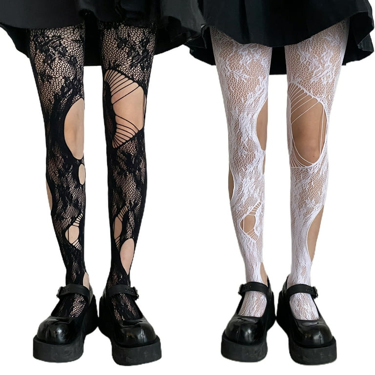 Rose Patterned Fishnet Tights Jacquard Stockings High Waist