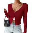 thumbnail image 2 of OJinShaWanO Bow Sweater Women Women's Ribbed Knit Button Down V Neck Lightweight Cropped Cardigan Coat Tops, 2 of 7