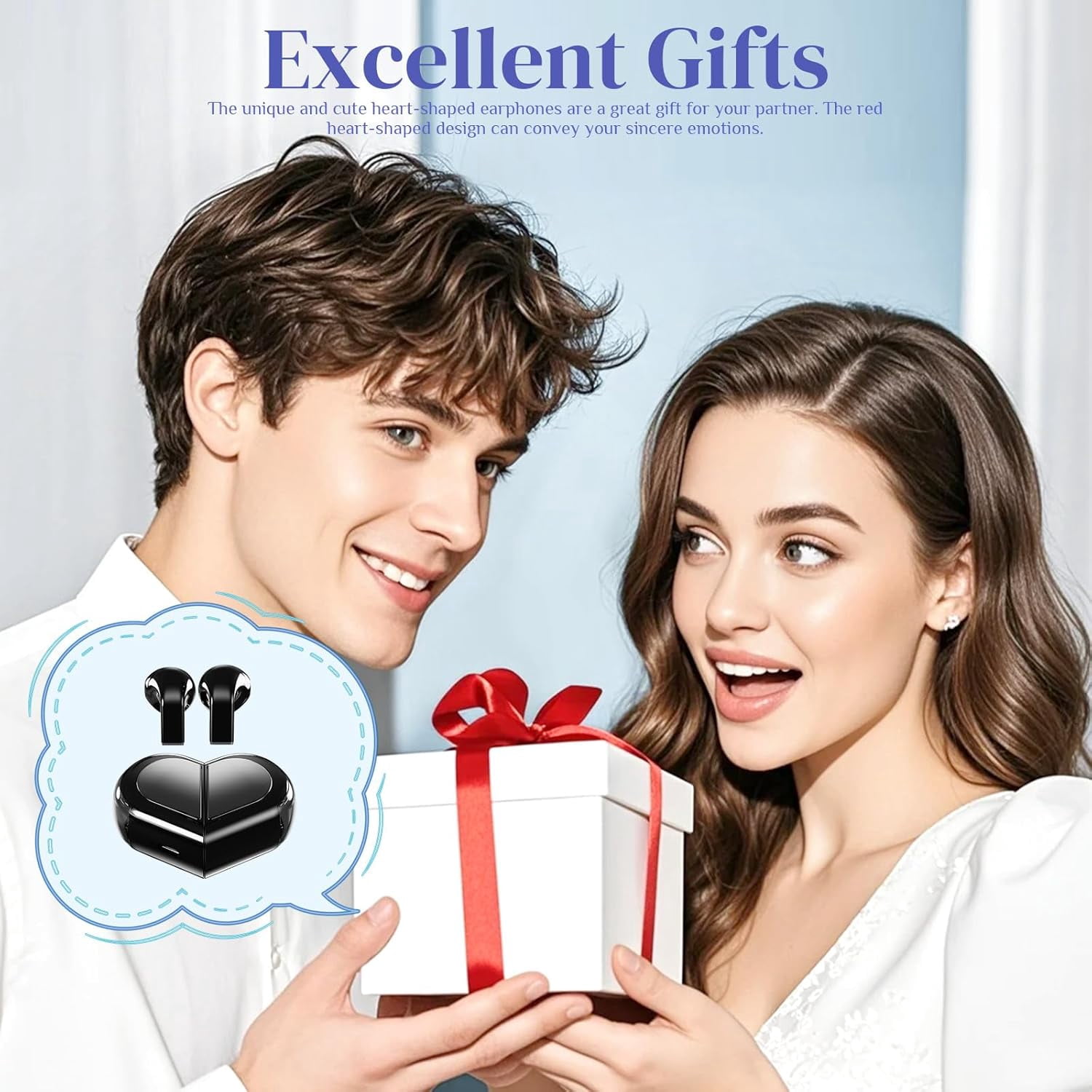 Pink Heart Wireless Earbuds for Girls Kids, Cute Small Mini Tiny Invisible Earbuds Wireless Bluetooth for Small Ears Canals Women Rose Gold Kawai Blue Tooth Ear Buds for iPhone Android, Black