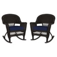 thumbnail image 1 of Jeco Rocker Wicker Chair in Espresso with Blue Cushion (Set of 2) Brown, 1 of 9