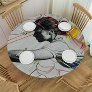 Ullo0ord Tennis Player Round Fitted Tablecloth Fitted Table Cloth for Round Table Waterproof Round Elastic Table Cloth Circular Table Cover with Elastic Edge 42-46