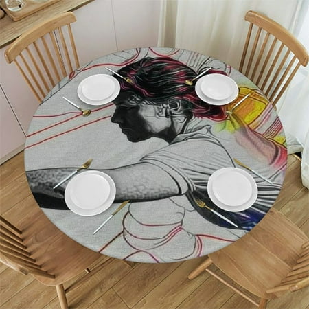 Ullo0ord Tennis Player Round Fitted Tablecloth Fitted Table Cloth for Round Table Waterproof Round Elastic Table Cloth Circular Table Cover with Elastic Edge 54-58