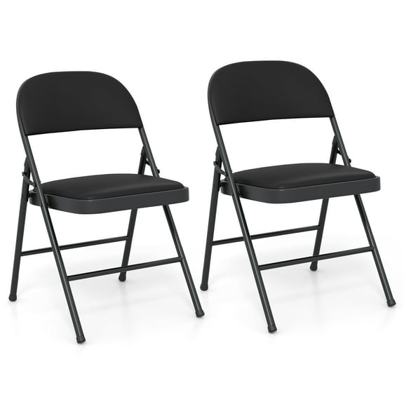 Gymax 2PCS Folding Chairs w/ Metal Frame PVC Leather Stackable Chairs for Indoor