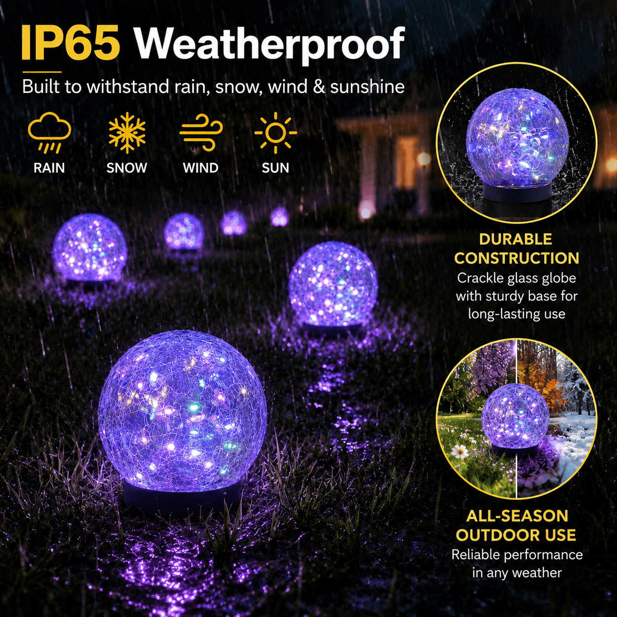MEHOOM 4 Pack 5'' Solar Globe Lights Outdoor Waterproof, 30LED Solar Cracked Garden Lights Outdoor for Patio, Yard, Lawn, and Landscape Decorations
