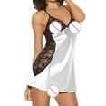 thumbnail image 4 of Lenago Women Lingerie V Neck Nightwear Fun Satin Sleepwear Sling Lace Chemise Mini Underwear Nightdress, 4 of 4