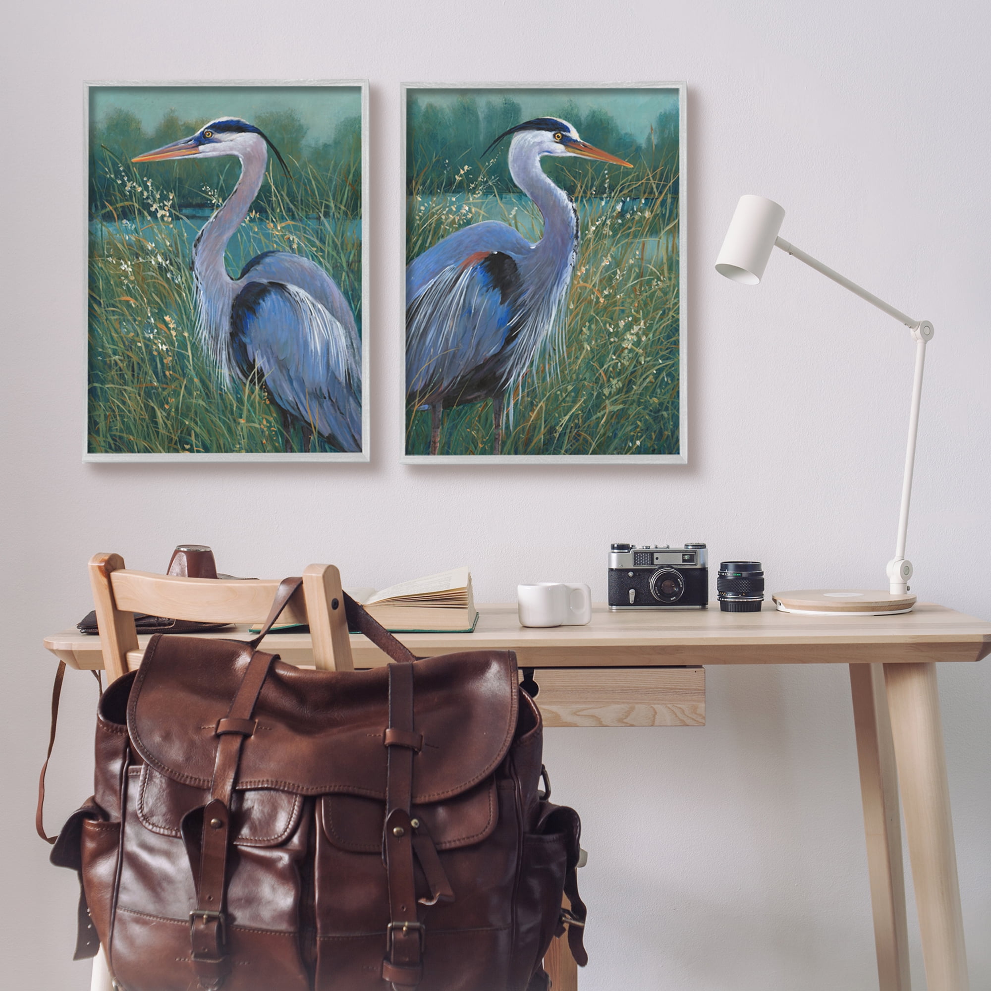 Stupell Industries Herons & Lake Landscape Animals & Insects Painting Gray Framed Art Print Wall Art, 24 x 30