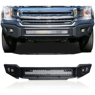 IRONBISON Barde Front Bumper Compatible with 2018-2020 Ford F150 (Excluded Raptor Models and 2020 Diesel Models) Truck Pickup Textured Black Off Road Rock Armor with LED Fog Light/ Splash Guard