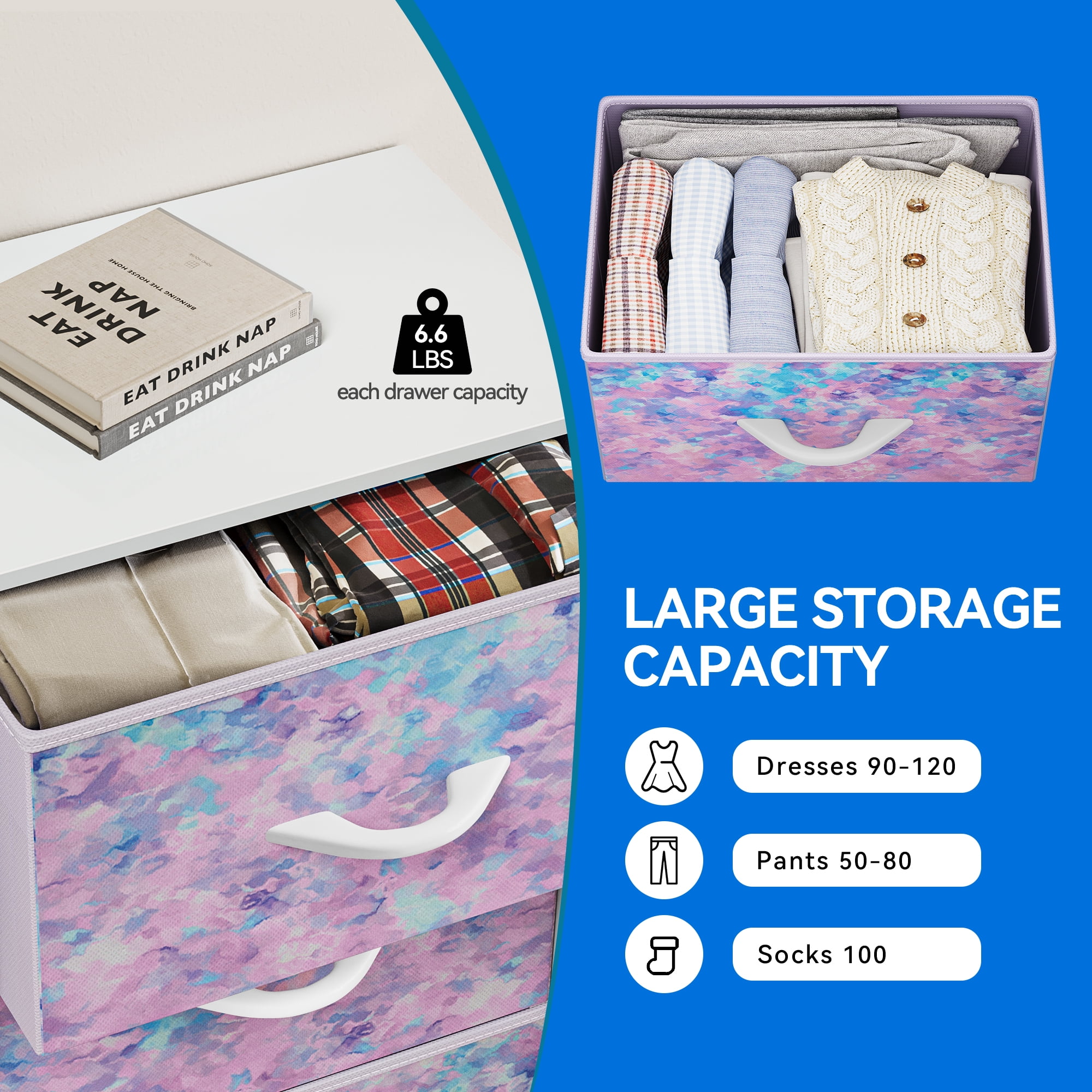 Uforic 5-Drawer Fabric Storage Organizer,Wide Dresser for Bedrooms,Living Rooms,and Closets,Versatile Storage Tower with Steel Frame,Easy-Access Fabric Bins & Wooden Top