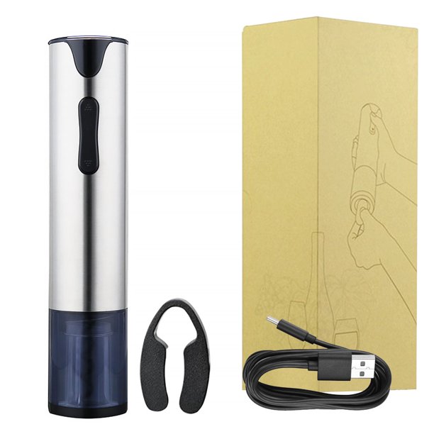 Juego de abridor de botellas de vino eléctrico recargable por USB, cortador de papel de sacacorchos totalmente automático de acero inoxidable tholdsy LF000068-00B