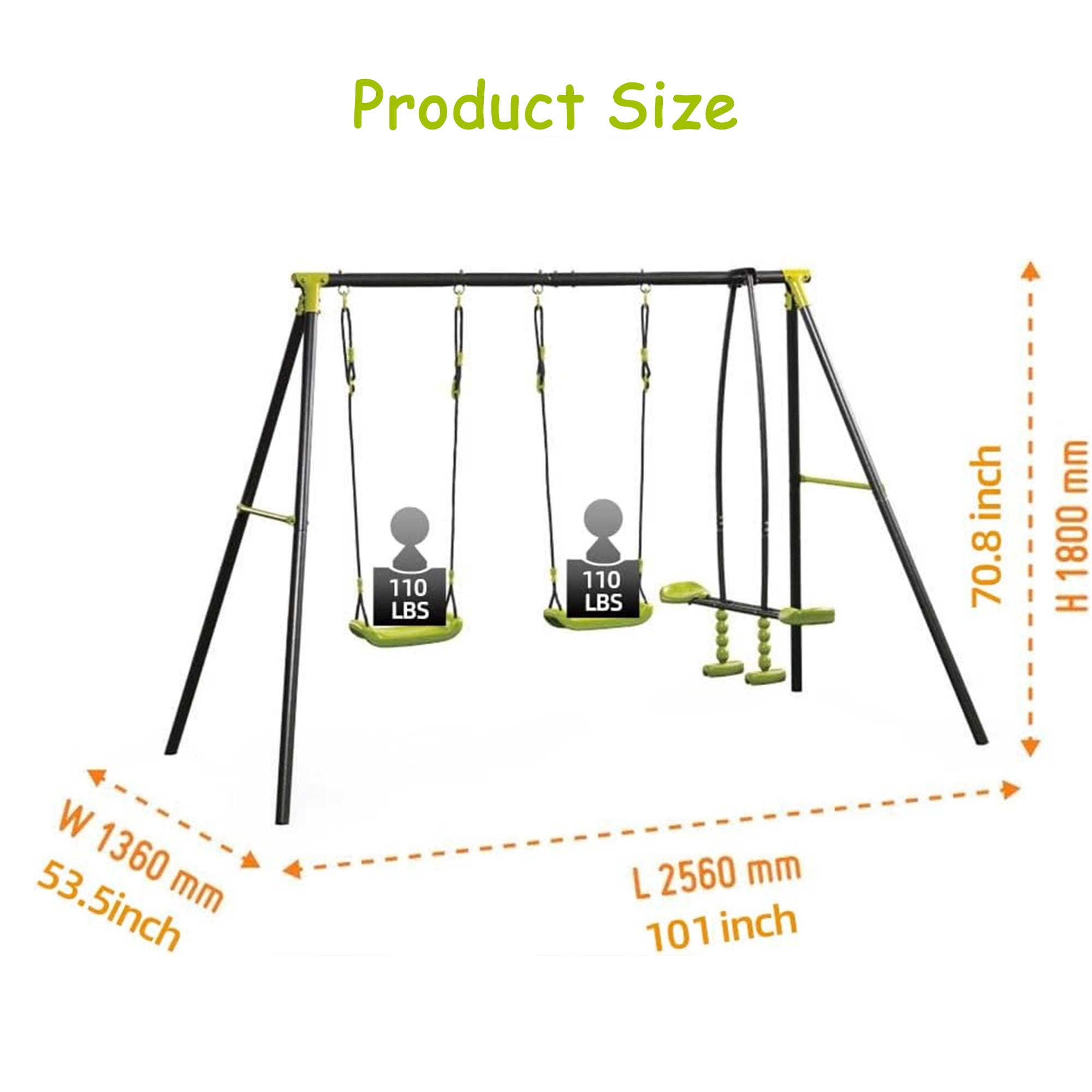iYofe Swing Set for Backyard Outside, Kids Toddler Metal Swing Sets with Glider, Monkey Bar Swing, Play Set Swings, Outdoor Playground Playset for Ages 3-8