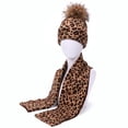 thumbnail image 2 of 2pcs Winter Women Pompon Beanie Hat Scarf Set Leopard Spots Outdoor Warm Faux Fur Pom Pom Hedging Caps for Girls, 2 of 16