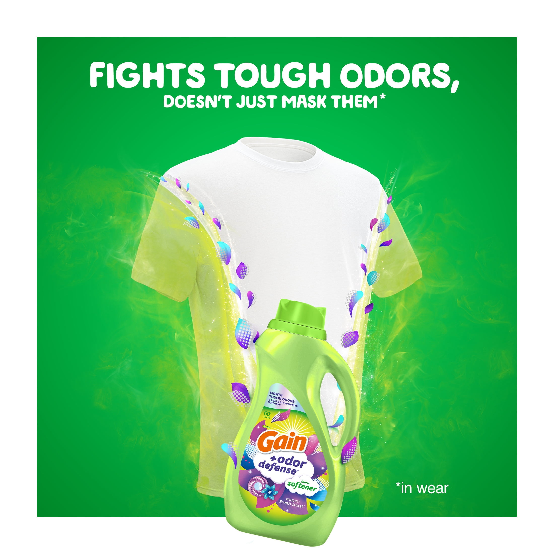(4 pack) Gain Odor Defense Liquid Fabric Softener and Conditioner, Super Fresh Blast, 100 fl oz, 136 Loads