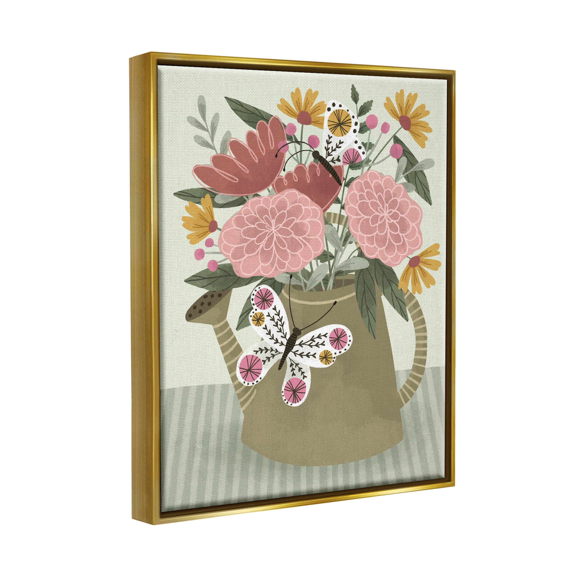 Mixed Dahlia Gardening Bouquet Botanical & Floral Graphic Art Metallic Gold Framed Art Print Wall Art