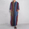 2023 Men‘s Muslim Long Sleeve Cotton Striped Robes Summer Islamic