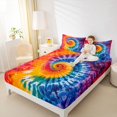 thumbnail image 2 of Manfei Tie Dye Rainbow Fitted Sheet Queen, Watercolor Spiral Abstract Bedding, Orange Blue, 3 Pieces, 1 Fitted Sheet and 2 Pillowcases, 2 of 6