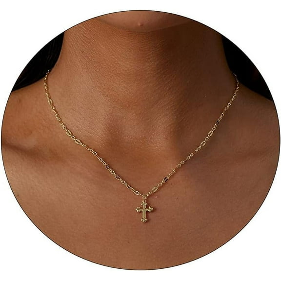 Gold Cross Necklace for Women 18K Gold Plated Cute Sidways Cross Pendant Choker Necklaces Simple Trendy Everyday Jewelry for Women