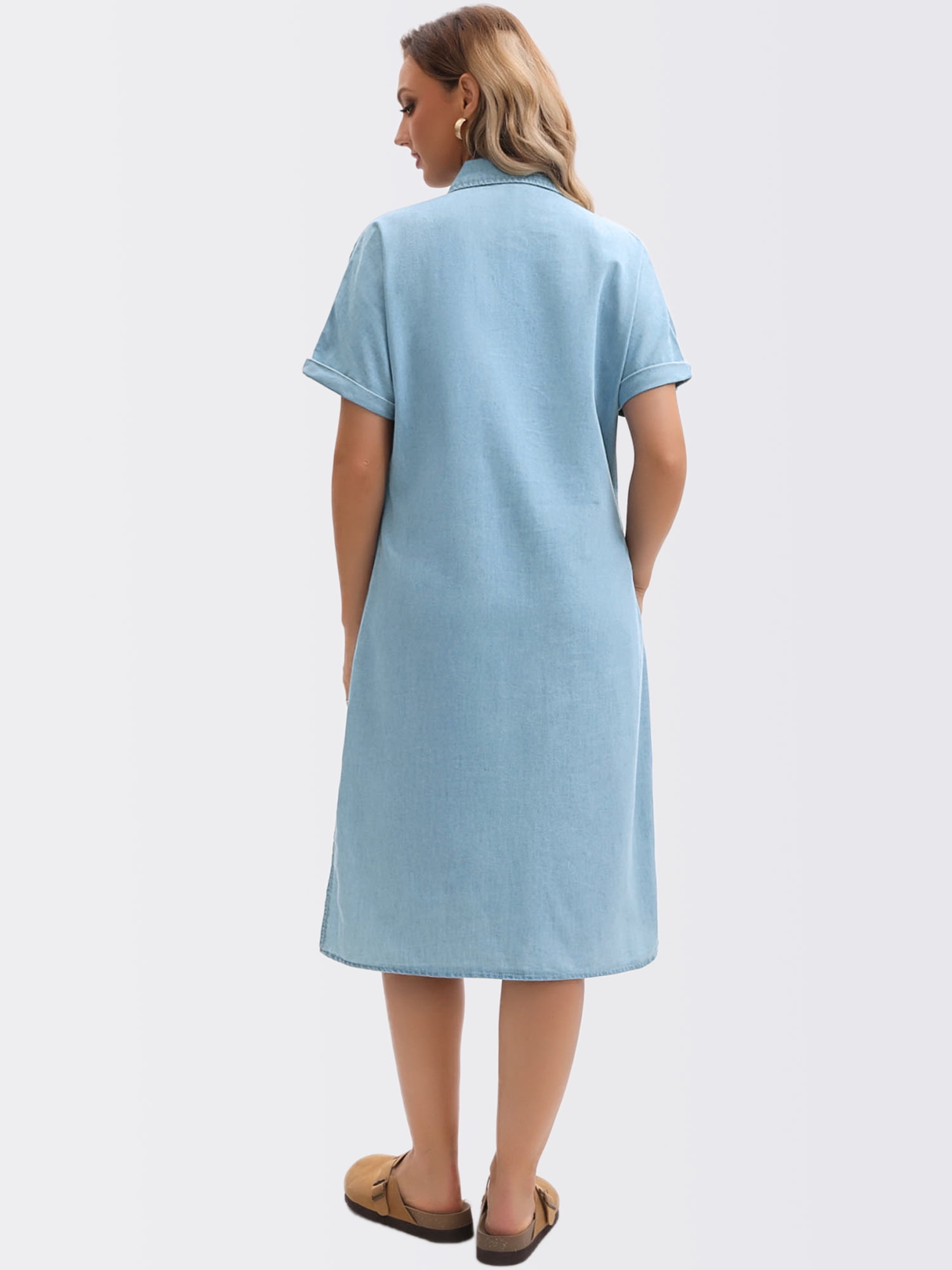 DARING DIVA Midi Denim Short Sleeve Button Down Tunic Jean Dress 2XL Light Blue