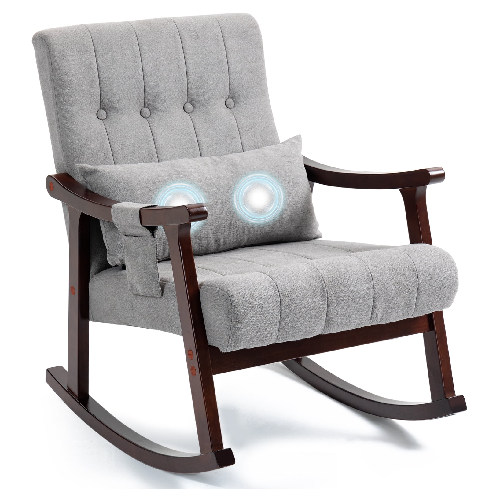 Homhum Massage Rocking Chair, Upholstered Comfy Glider Chair for Living Room, Nursery, Light Gray