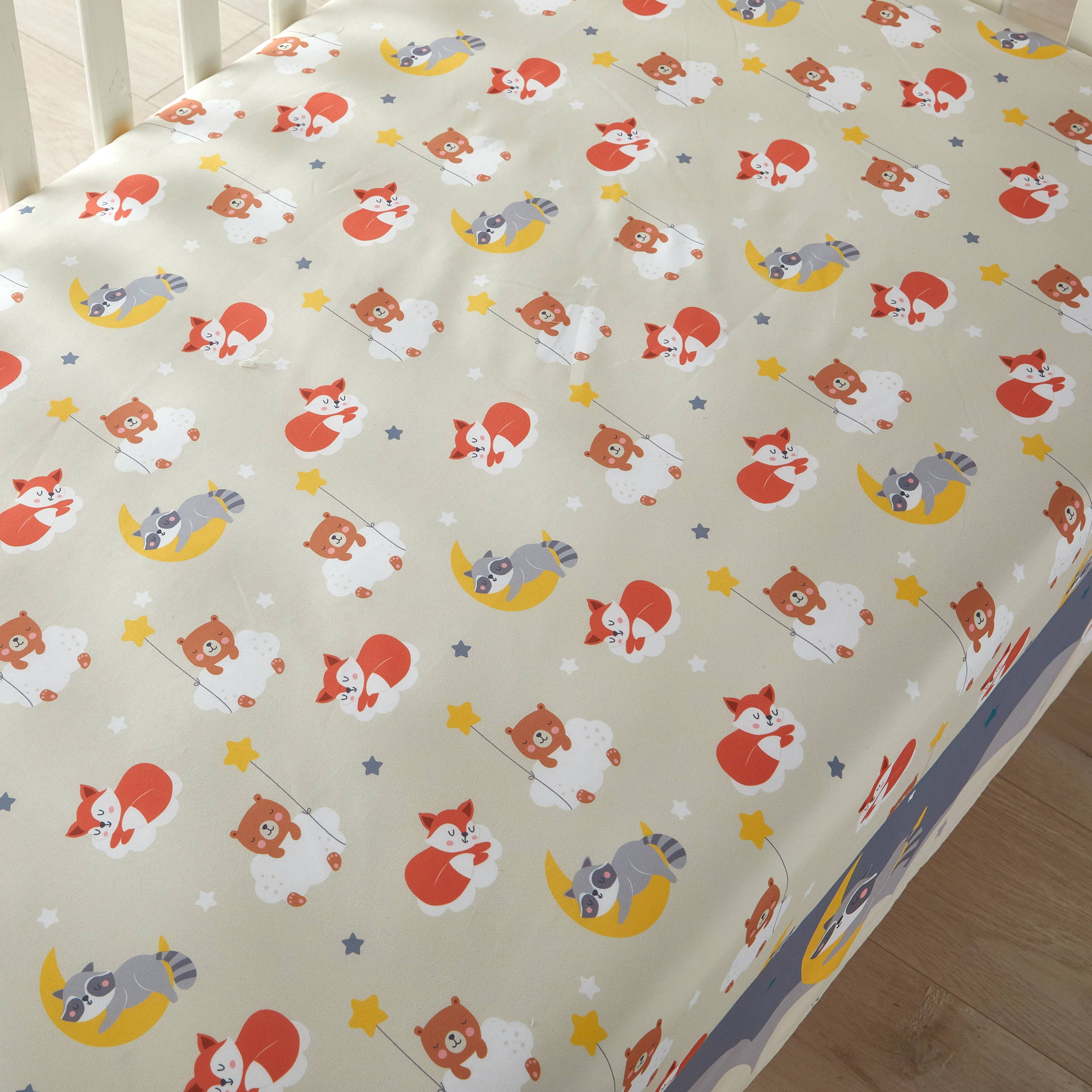 Lanco Good night Bear and Fox Animal Print 3 Piece Baby Nursery Crib Bedding Set Grey/Beige, Bed Size 33 x 42 Fill Polyester, Soft & Comfortable