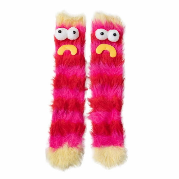 Xfvqtps Womens Funny Socks Three Dimensional Quirky Socks Fuzzy Cozy Fluffy Cartoon Design Socks Funny Cute Plush Socks Red-01