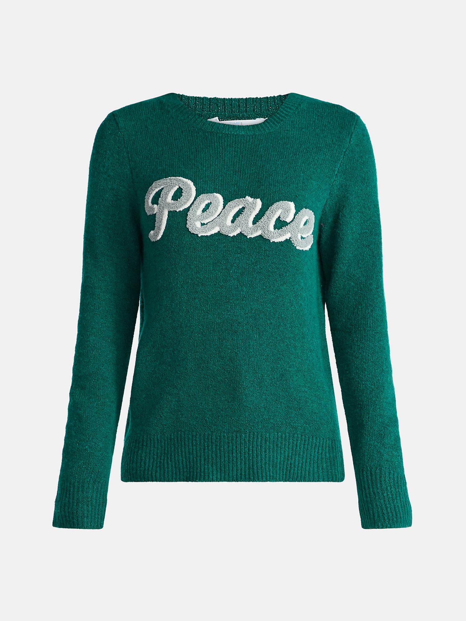 Time and Tru Women's and Women's Plus Holiday Talking Sweater with Long Sleeves, Midweight, Sizes XS-4X