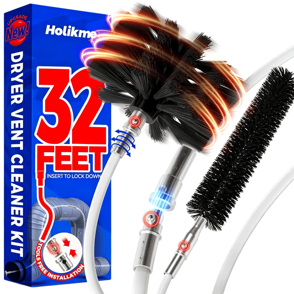 CURYMAY 32 Feet Dryer Vent Cleaner Kit, Flexible Lint Brush with Drill Attachment,Extends Up to 32 Feet for Easy Cleaning,Use with Or without a Power Drill