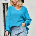 thumbnail image 3 of QUYUON Chandails en Molleton pour Femmes Liquidation Mode Chandails en Molleton Polyester Manches Longues Col en V chandail-Over Uni Style S-87 Extensible Chandails en Molleton Courts Coupe Régulière Bleu TG, 3 of 7